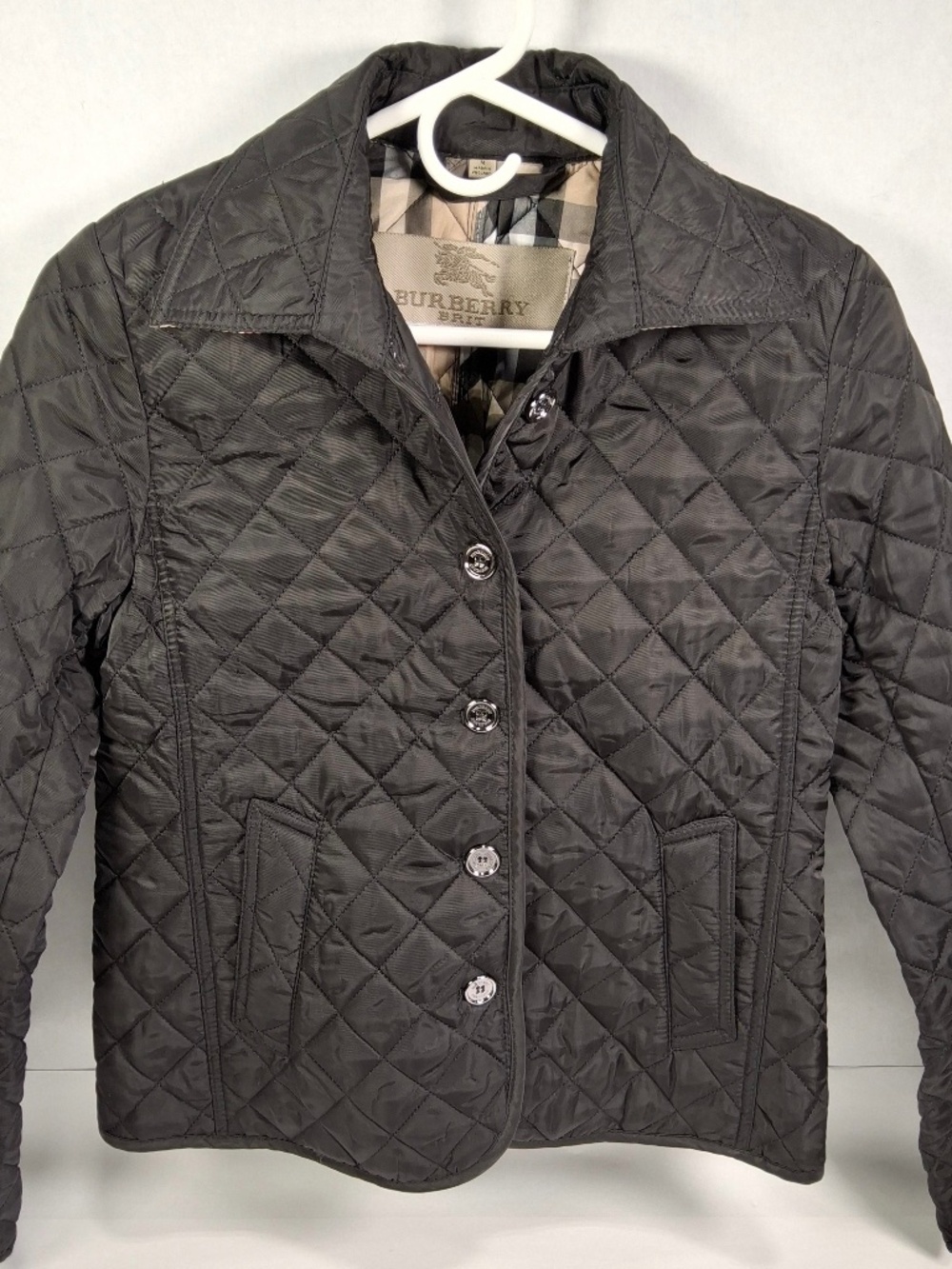 Burberry Brit Black Diamond Quilted Nova Check Slim Fit Jacket Sz Med Fits Small